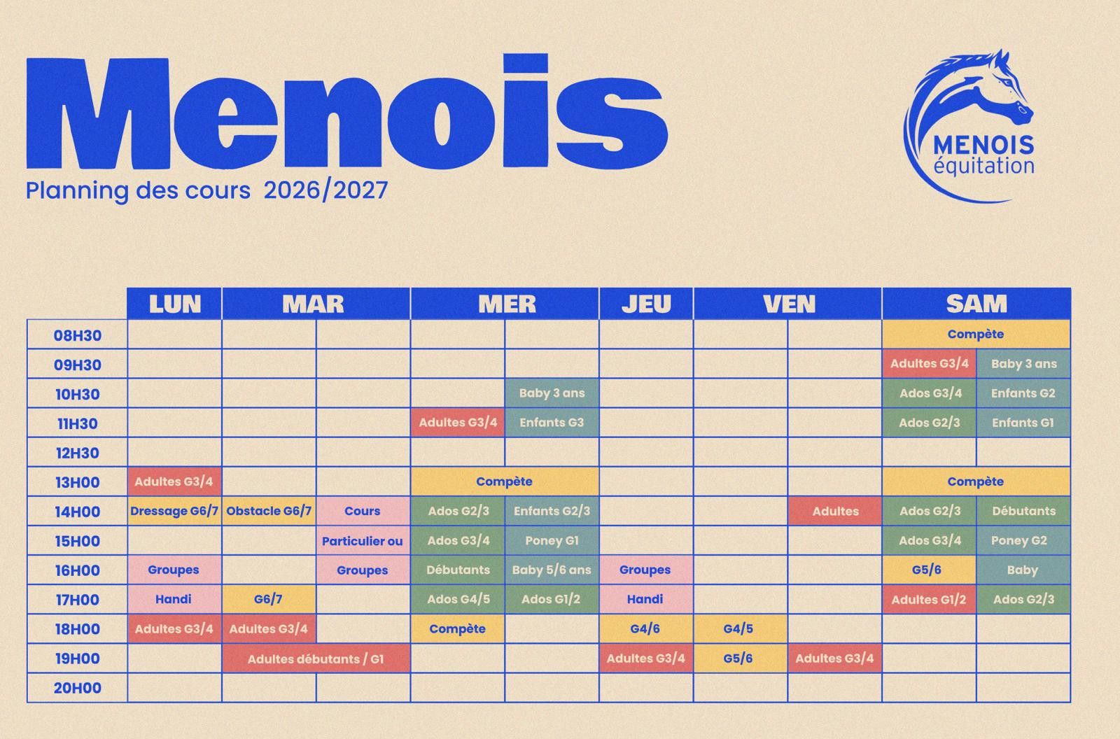 Planning des cours à Menois